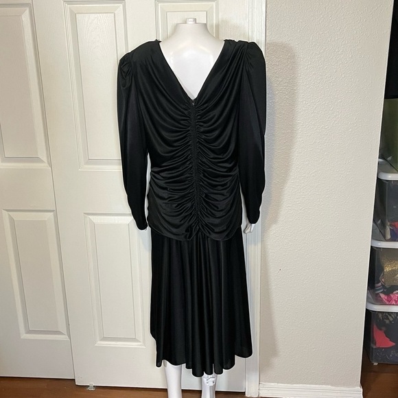 Vintage 80s Dress Womens L Black Sequins Drop Waist Whimsigoth Goth Prom - Picture 2 of 6
